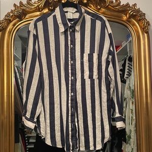 Navy and White Striped Button-Up Shirt size and short Excellent condition